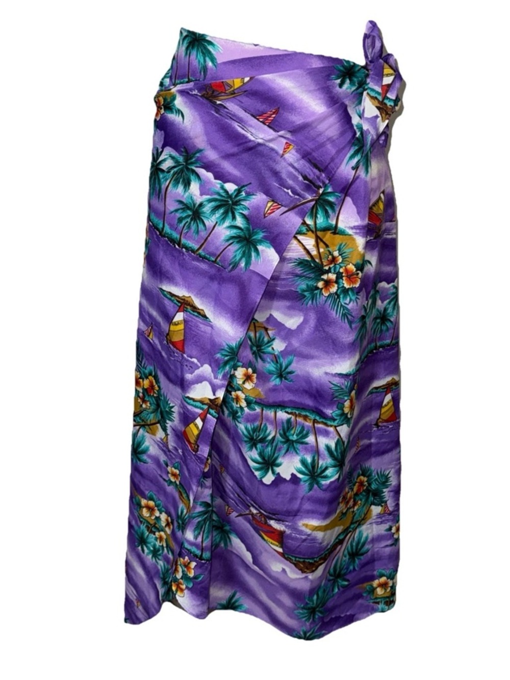 Vintage HILO HATTIE MADE IN HAWAII FLORAL SARONG WRAP MAXI SKIRT SWIM COVERUP